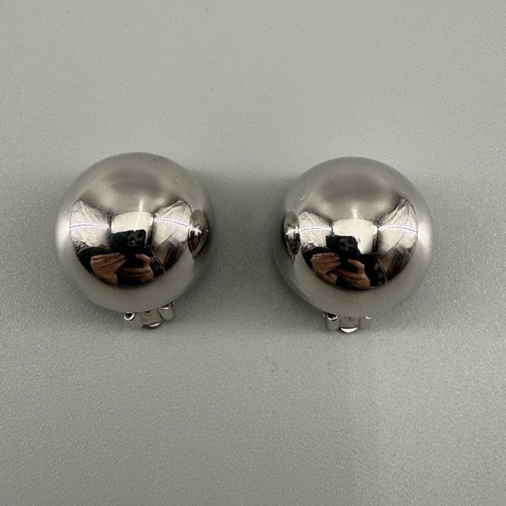 Vintage Pegasus Coro Silver Tone Dome Clip On Earrings High Polish Button Signed